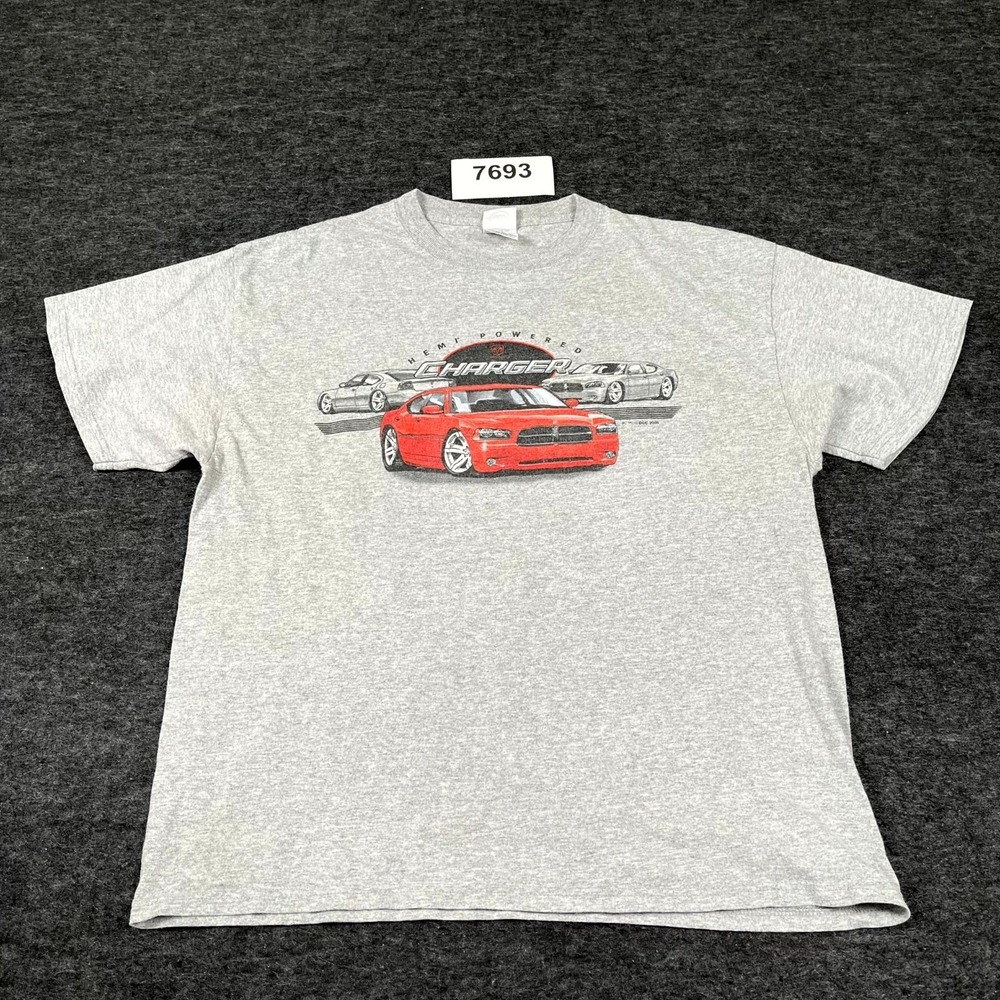 Delta Magnum Weight T Shirt Mens Large Gray Dodge Charger‎ Hemi Powered Graphic